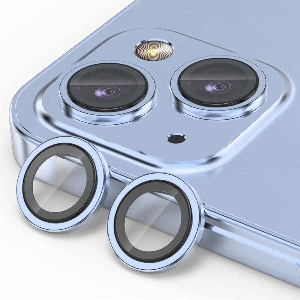 Uniqkart 1 Set For iPhone 15 / 15 Plus Camera Lens Protector Tempered Glass+Aluminum Alloy AR HD Clear Lens Film - Blue
