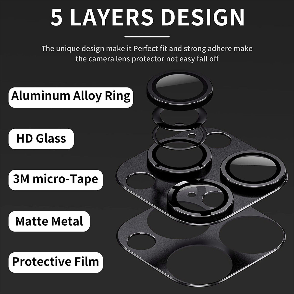 Uniqkart For iPhone 15 Pro / 15 Pro Max AR Ultra Clear Camera Lens Protector Tempered Glass+Aluminum Alloy Lens Film - Grey