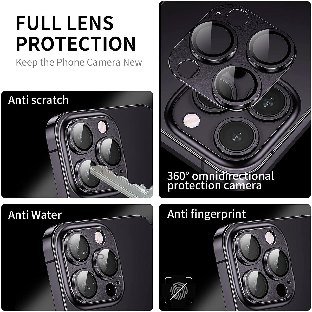 Uniqkart For iPhone 15 Pro / 15 Pro Max AR Ultra Clear Camera Lens Protector Tempered Glass+Aluminum Alloy Lens Film - Grey