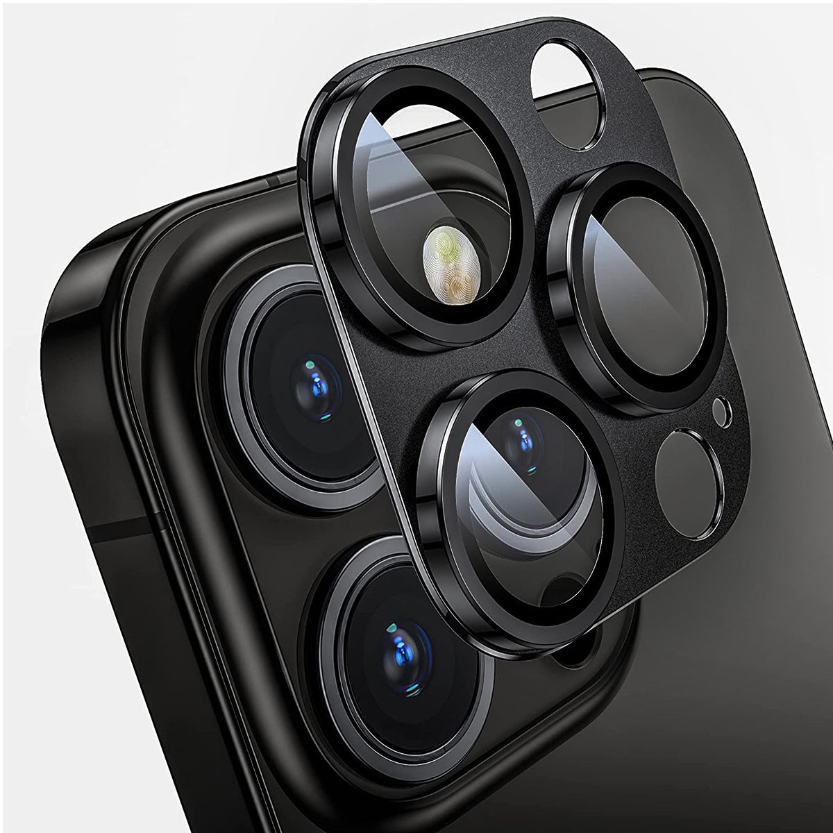 Uniqkart For iPhone 15 Pro / 15 Pro Max AR Ultra Clear Camera Lens Protector Tempered Glass+Aluminum Alloy Lens Film - Black