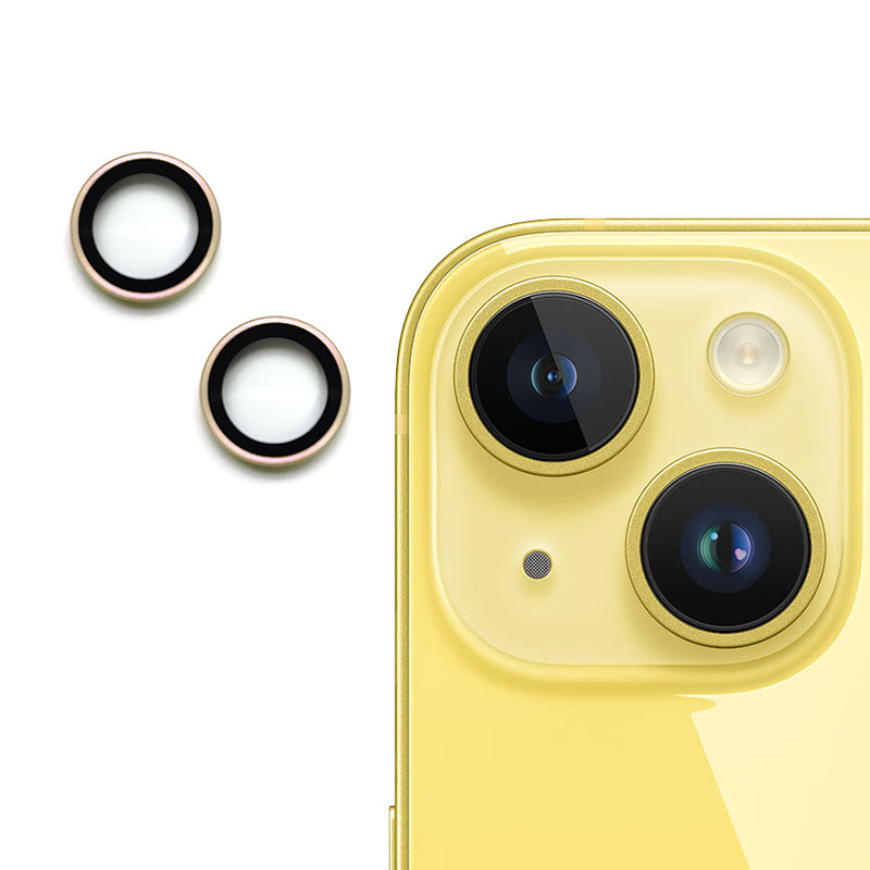 Uniqkart For iPhone 15 / 15 Plus Camera Lens Protector AR HD Tempered Glass Individual Ring Cover Film - Gold