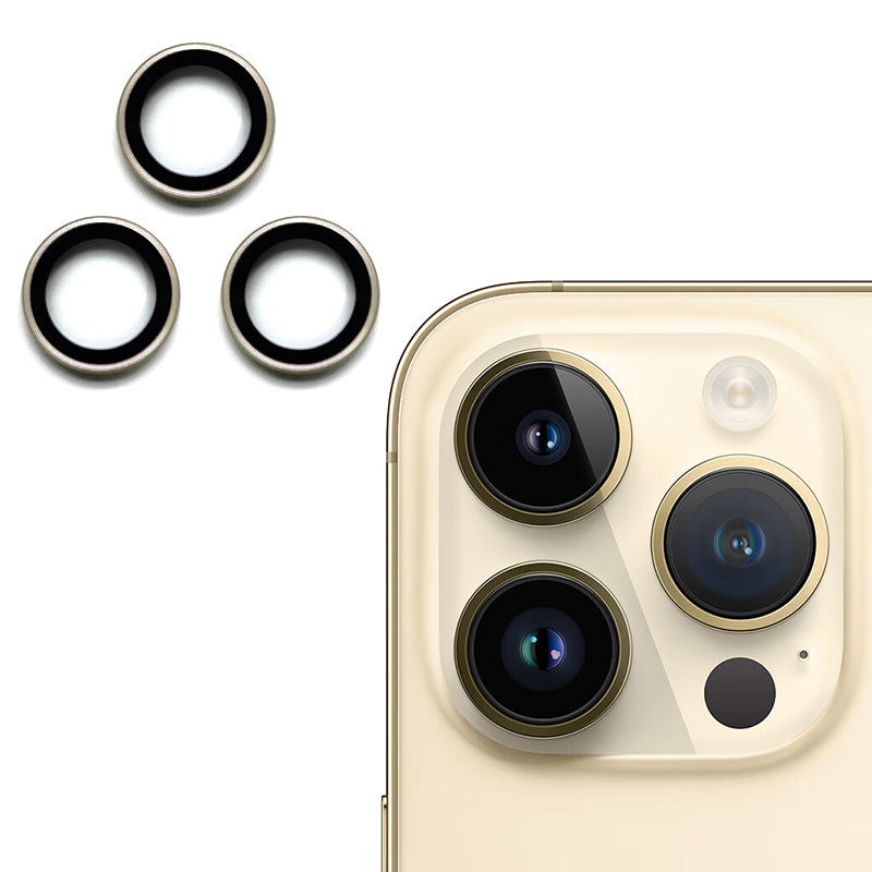 Uniqkart For iPhone 15 Pro / 15 Pro Max AR Camera Lens Protector Individual Ring Tempered Glass Rear Lens Film - Gold