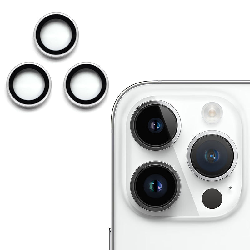 Uniqkart For iPhone 15 Pro / 15 Pro Max AR Camera Lens Protector Individual Ring Tempered Glass Rear Lens Film - Silver