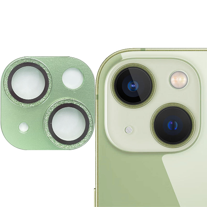 Uniqkart For iPhone 15 / 15 Plus Tempered Glass Camera Lens Protector Glitter Anti-scratch Rear Lens Film - Green