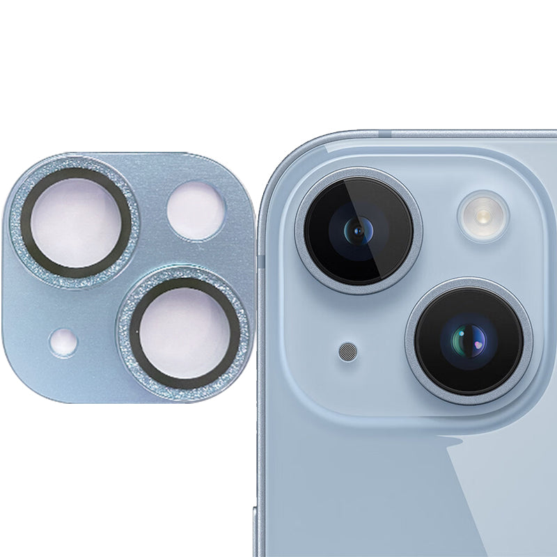Uniqkart For iPhone 15 / 15 Plus Tempered Glass Camera Lens Protector Glitter Anti-scratch Rear Lens Film - Blue