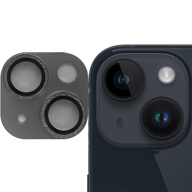 Uniqkart For iPhone 15 / 15 Plus Tempered Glass Camera Lens Protector Glitter Anti-scratch Rear Lens Film - Black