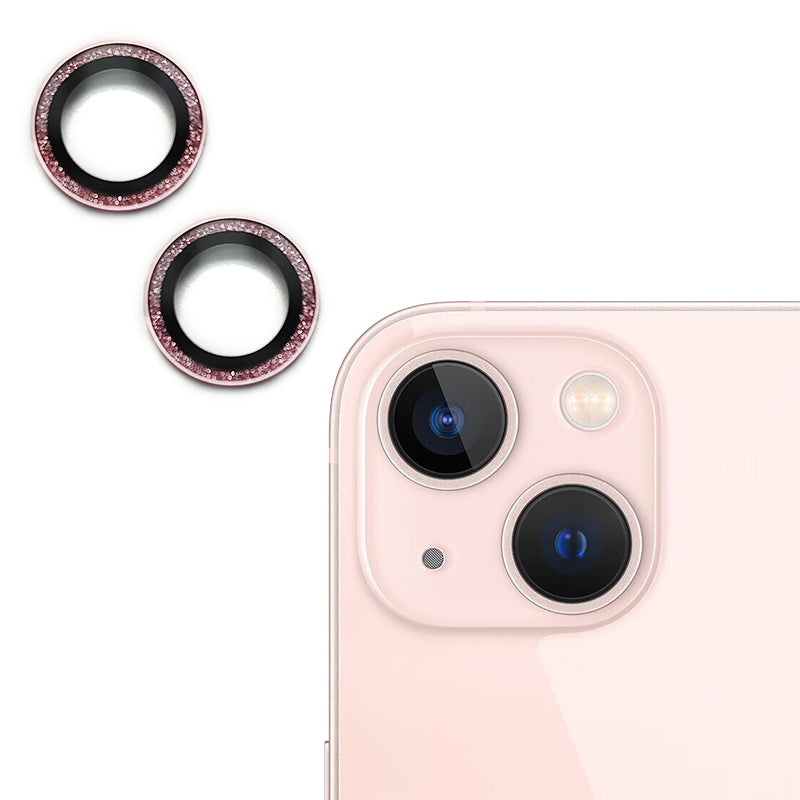 Uniqkart For iPhone 15 / 15 Plus Glitter Camera Lens Protector Tempered Glass AR Clear Back Lens Film - Pink