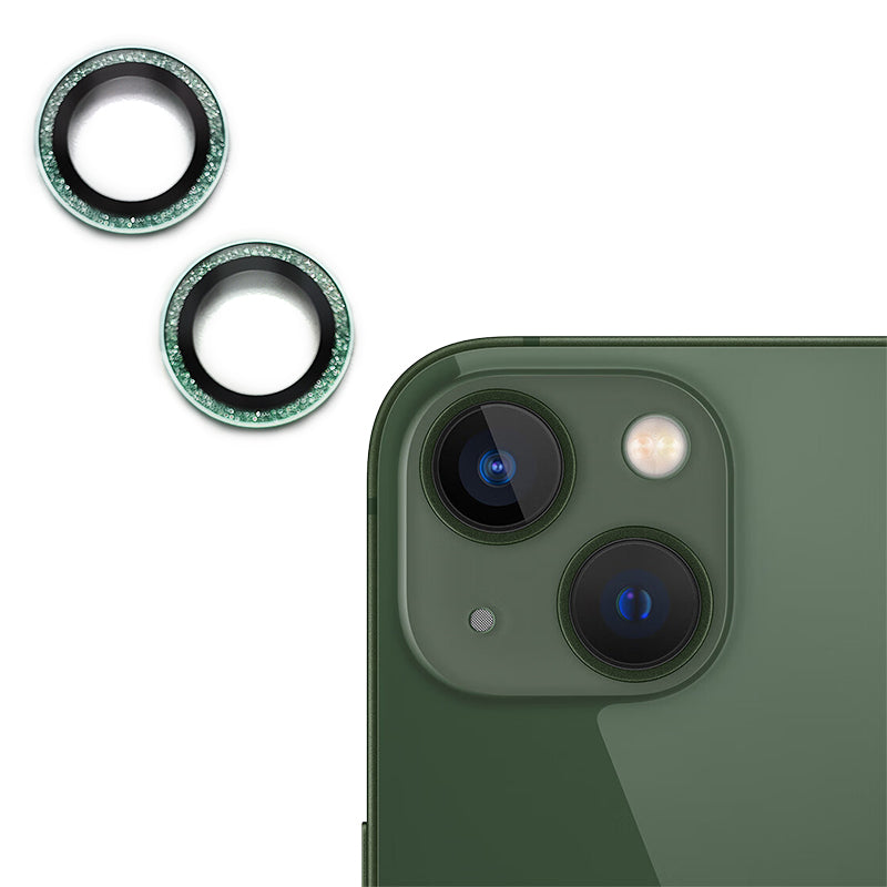 Uniqkart For iPhone 15 / 15 Plus Glitter Camera Lens Protector Tempered Glass AR Clear Back Lens Film - Green