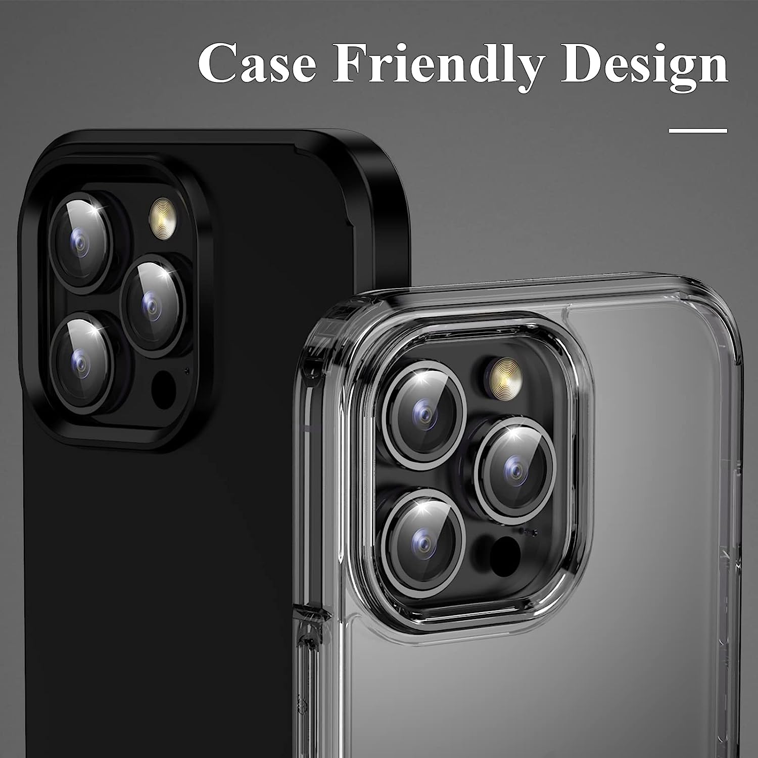 Uniqkart for iPhone 15 Pro / 15 Pro Max Camera Lens Protector Set CD Vein Metal Individual Ring Tempered Glass Lens Film - Black