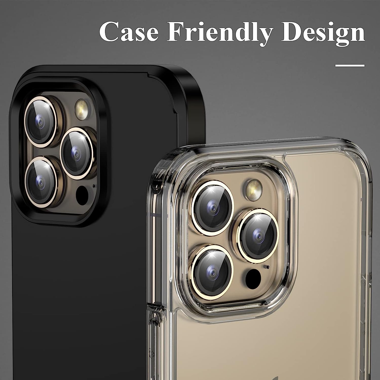 Uniqkart for iPhone 15 Pro / 15 Pro Max Camera Lens Protector Set CD Vein Metal Individual Ring Tempered Glass Lens Film - Gold