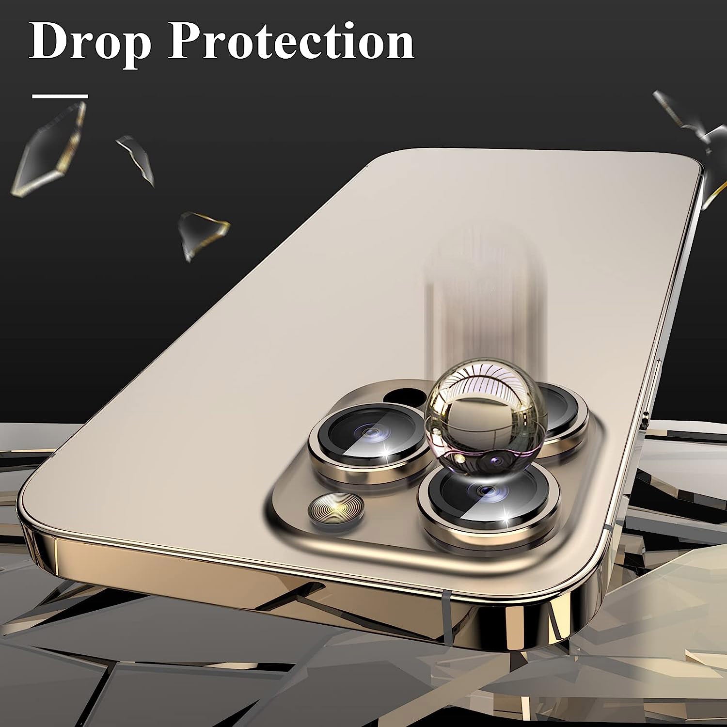 Uniqkart for iPhone 15 Pro / 15 Pro Max Camera Lens Protector Set CD Vein Metal Individual Ring Tempered Glass Lens Film - Gold