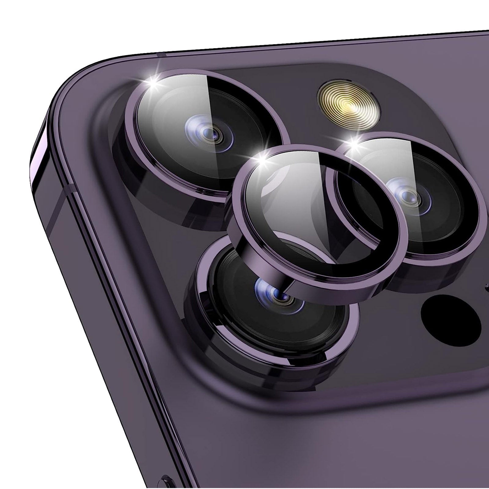 Uniqkart for iPhone 15 Pro / 15 Pro Max Camera Lens Protector Set CD Vein Metal Individual Ring Tempered Glass Lens Film - Purple