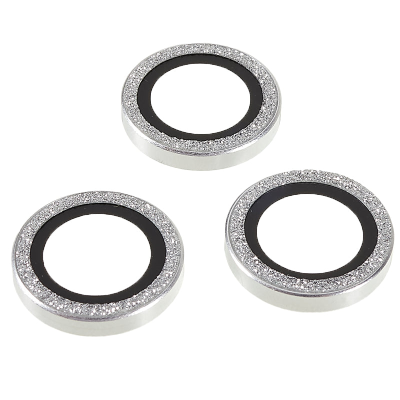 Uniqkart for iPhone 15 Pro / 15 Pro Max Camera Lens Protector Set Tempered Glass Glitter Bling Ring Lens Film - Silver