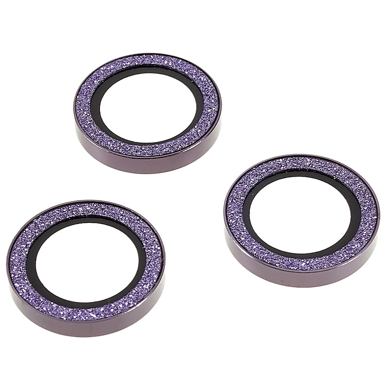 Uniqkart for iPhone 15 Pro / 15 Pro Max Camera Lens Protector Set Tempered Glass Glitter Bling Ring Lens Film - Purple