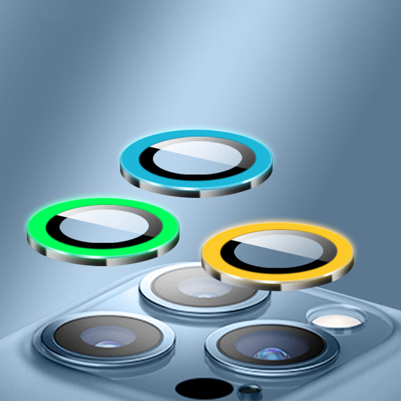 Uniqkart for iPhone 15 Pro / 15 Pro Max Luminous Camera Lens Protector Set Tempered Glass Individual Ring Lens Film - Green
