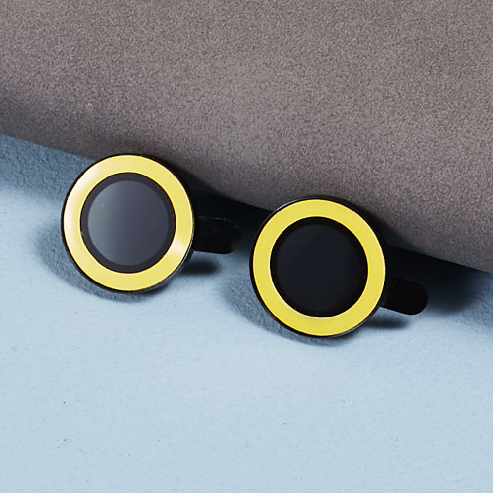 Uniqkart for iPhone 15 / 15 Plus Camera Lens Protector Set Luminous Ring Tempered Glass Back Lens Film - Yellow