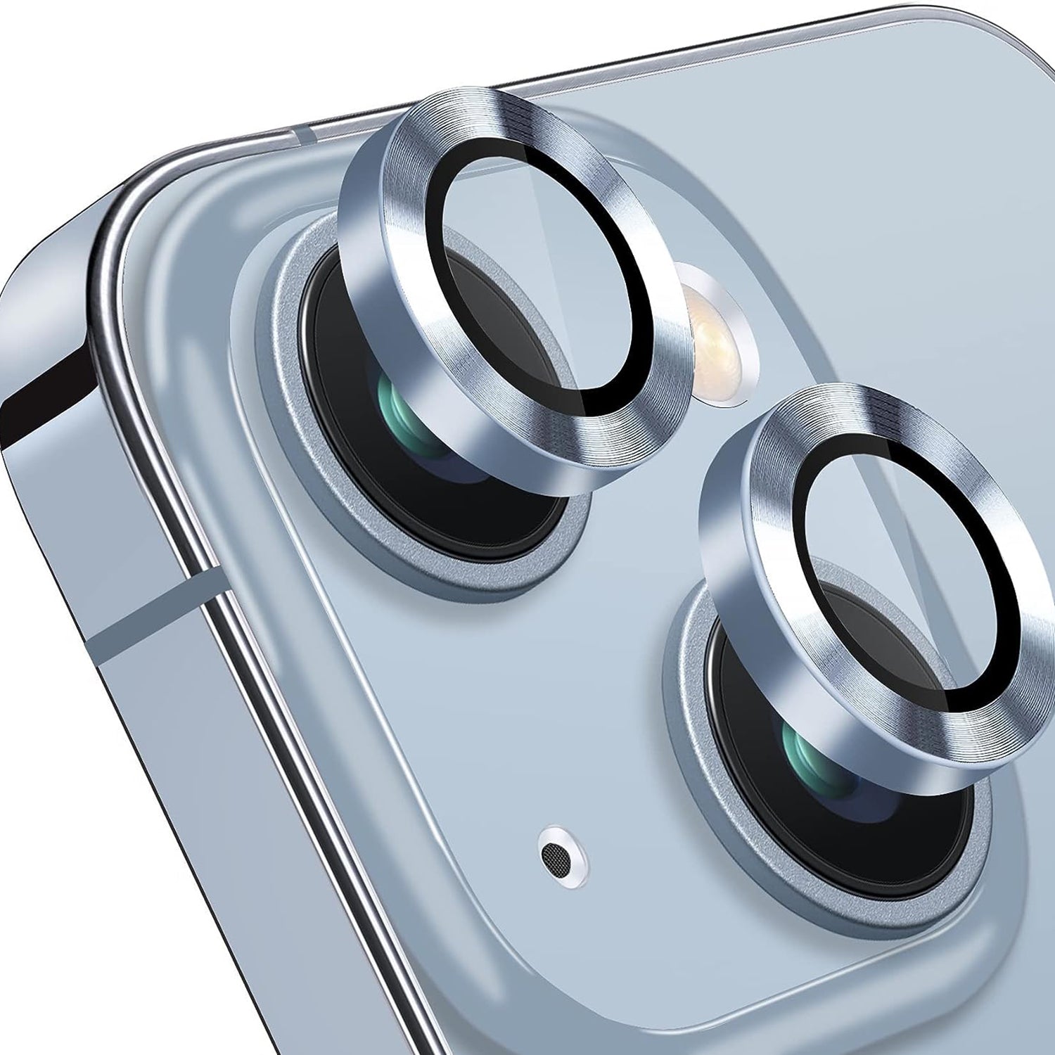 Uniqkart for iPhone 15 / 15 Plus Camera Lens Protector Set CD Vein Tempered Glass + Metal Ring Lens Film - Blue