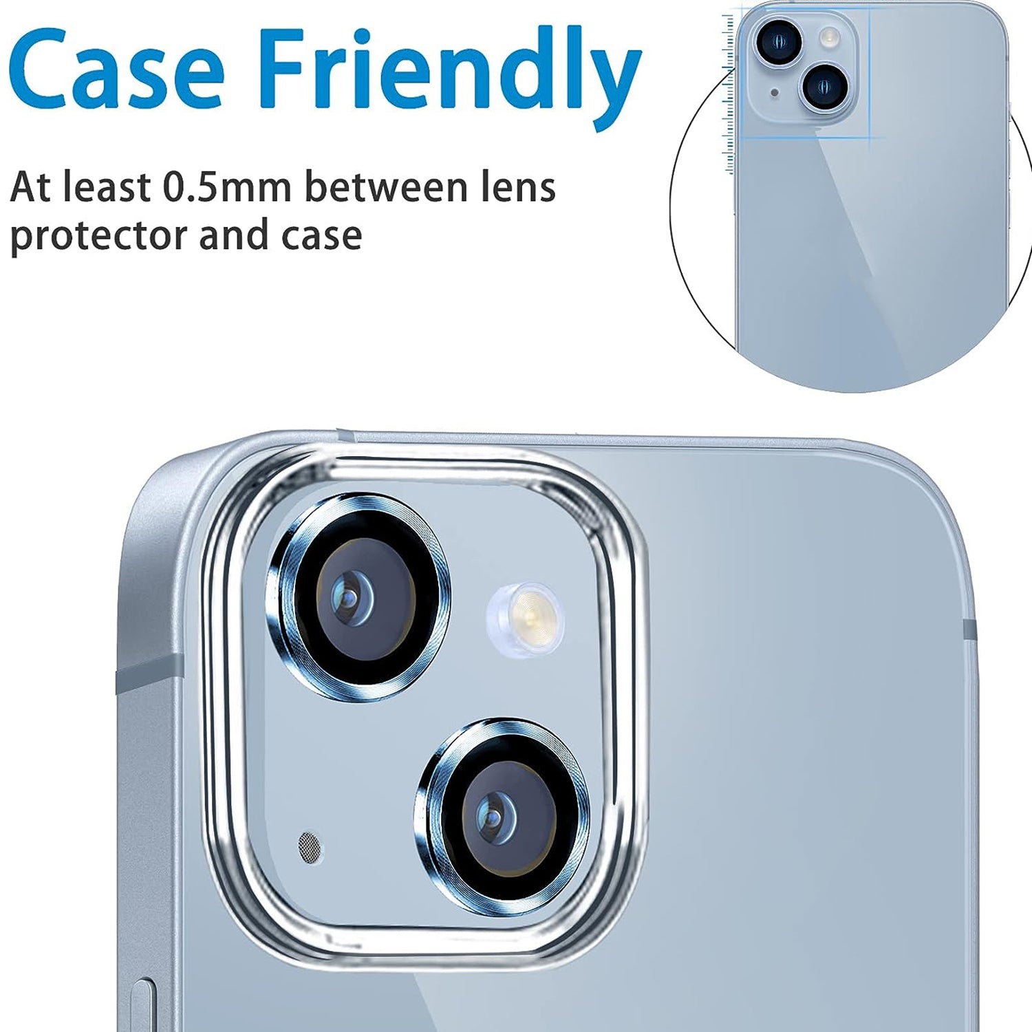 Uniqkart for iPhone 15 / 15 Plus Camera Lens Protector Set CD Vein Tempered Glass + Metal Ring Lens Film - Blue
