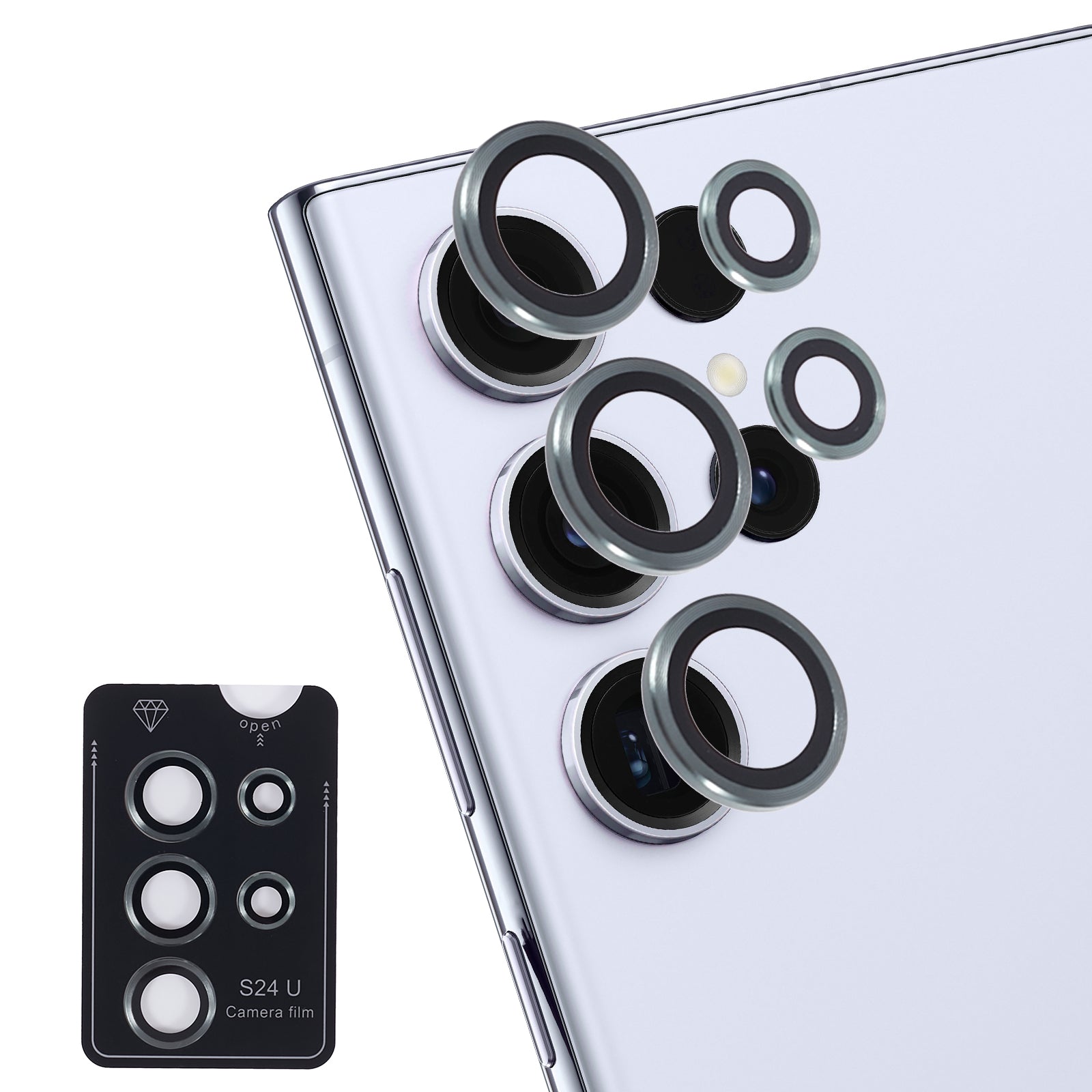 For Samsung Galaxy S24 Ultra Camera Lens Protector Set Electroplating Metal + Tempered Glass Individual Lens Film - Green
