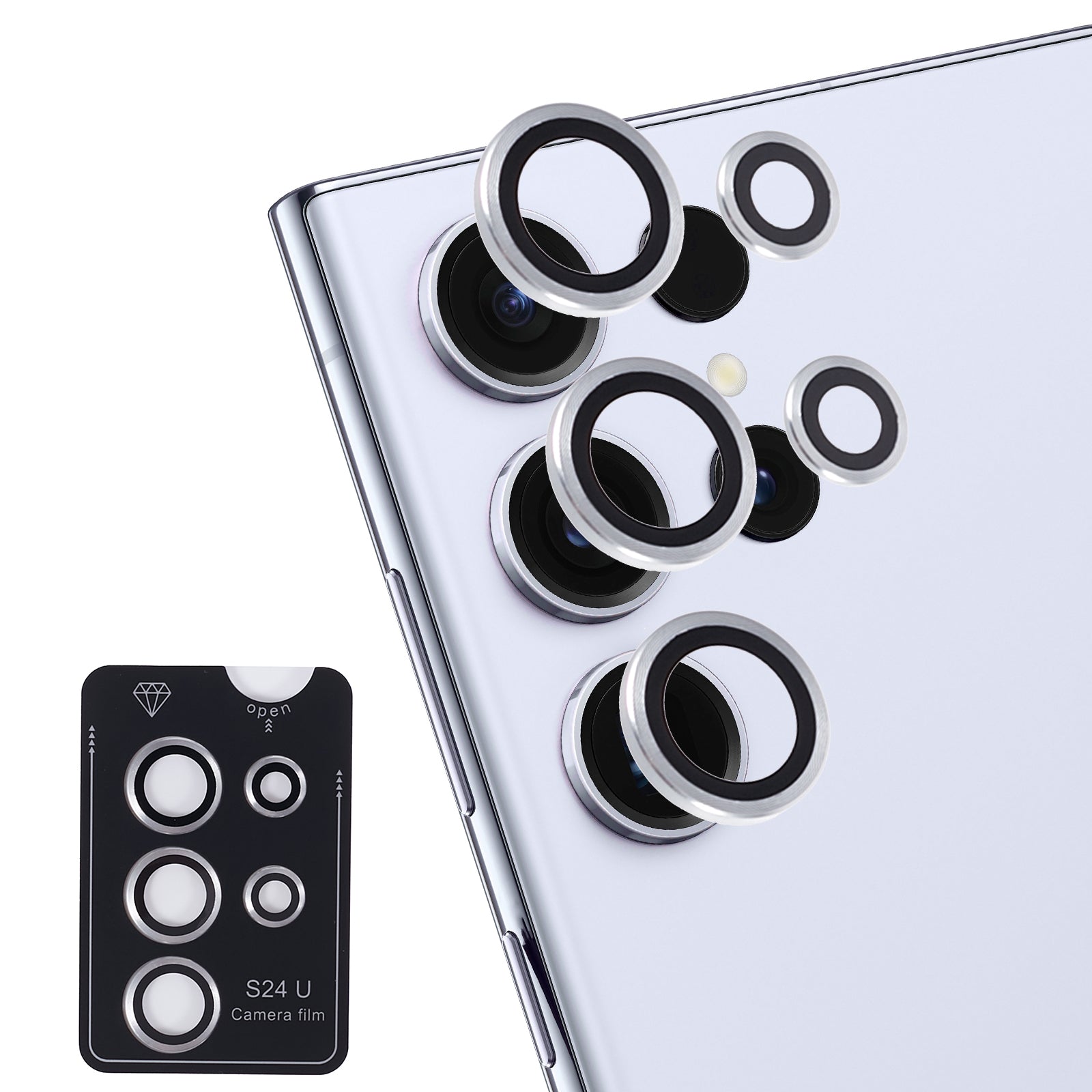 For Samsung Galaxy S24 Ultra Camera Lens Protector Set Electroplating Metal + Tempered Glass Individual Lens Film - Silver