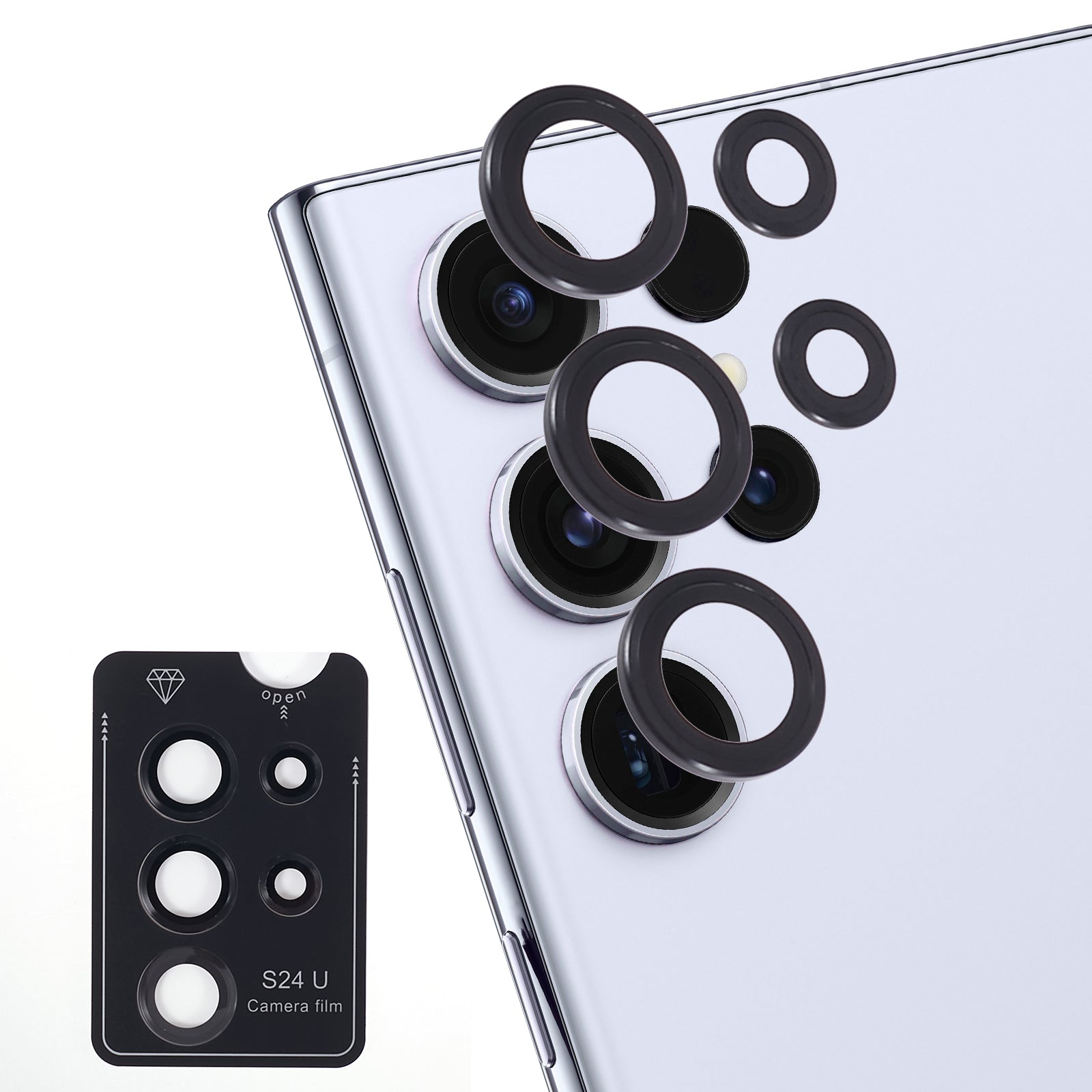 For Samsung Galaxy S24 Ultra Camera Lens Protector Set Electroplating Metal + Tempered Glass Individual Lens Film - Black