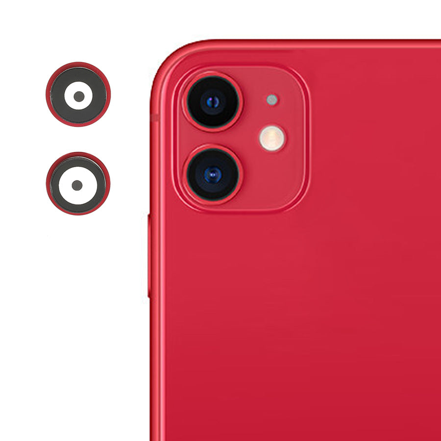 OEM Camera Lens Screen Ring Cover with Glass Lens Film for iPhone 11 6.1 inch - Red