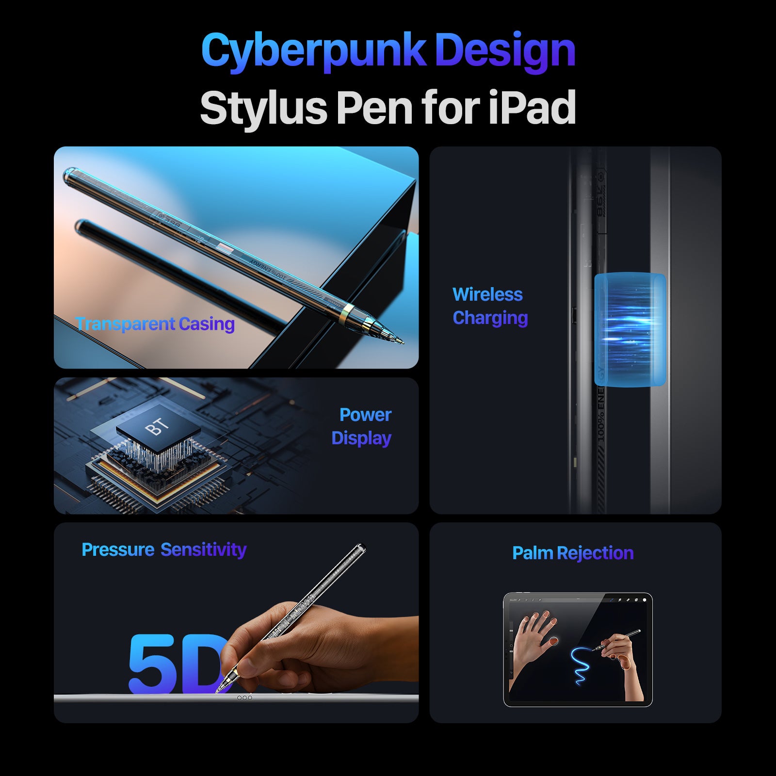 Magnetic Charging Stylus Pen for iPad High Precision Capacitive Universal Digital Active Pencil - Transparent