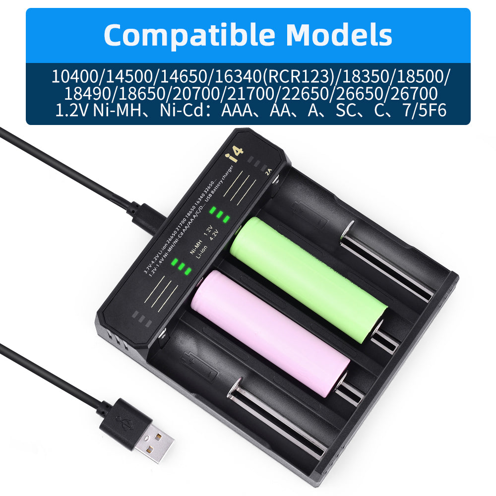 ESSAGER ECDQ-I401 4 Slots USB Battery Smart Charger for 18350/18500/18490 AA AAA Li-ion/ Ni-MH / Ni-CD Battery