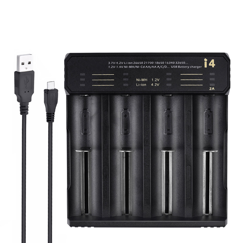 ESSAGER ECDQ-I401 4 Slots USB Battery Smart Charger for 18350/18500/18490 AA AAA Li-ion/ Ni-MH / Ni-CD Battery