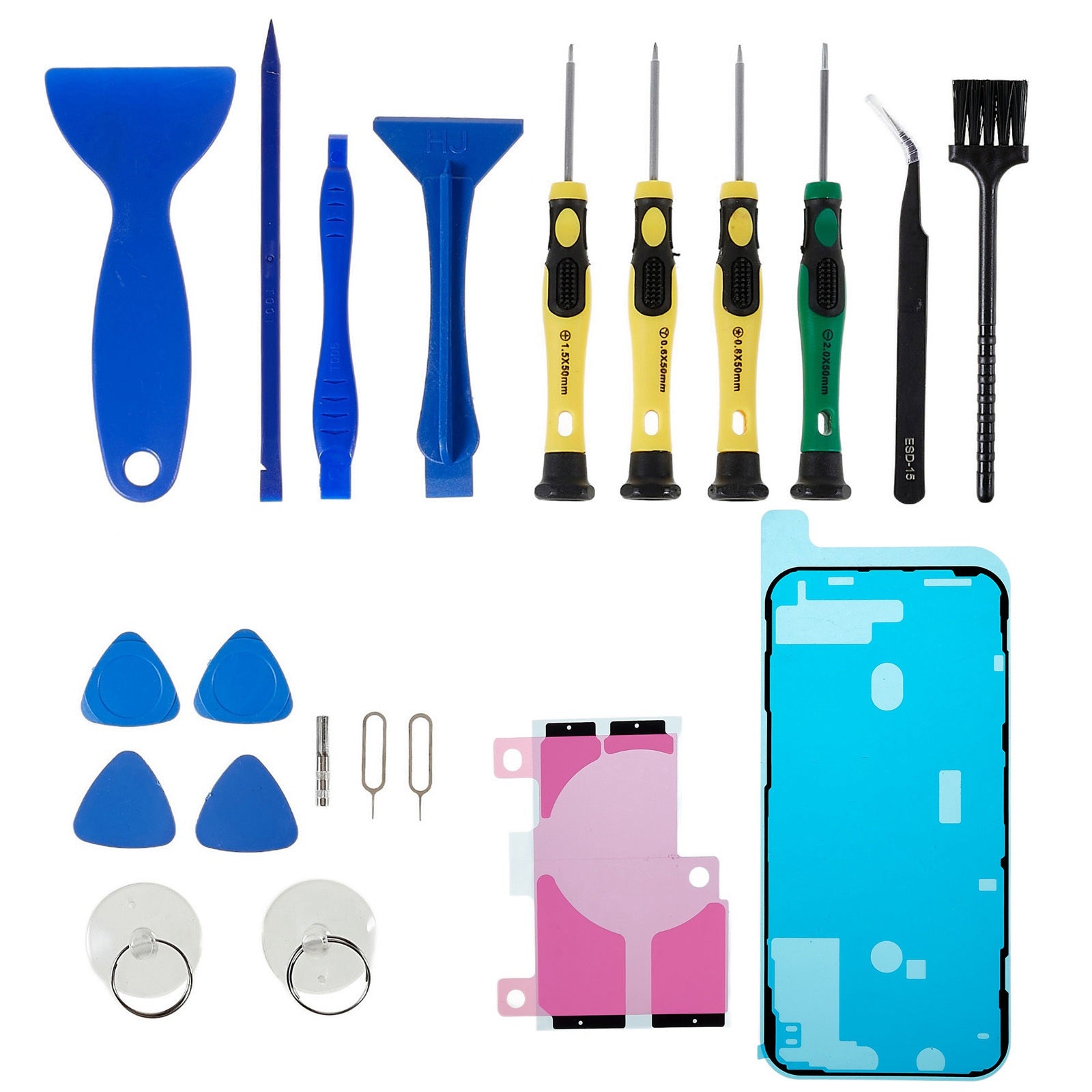 JF-8182 21-in-1 Cellphone Repair Tool Kit for iPhone 12 Pro Max 6.7 inch Replacement Parts Battery Adhesive Tape Sticker + Middle Plate Frame Waterproof Adhesive Sticker, Portable Precision Screwdriver Set Opening Pry Tools