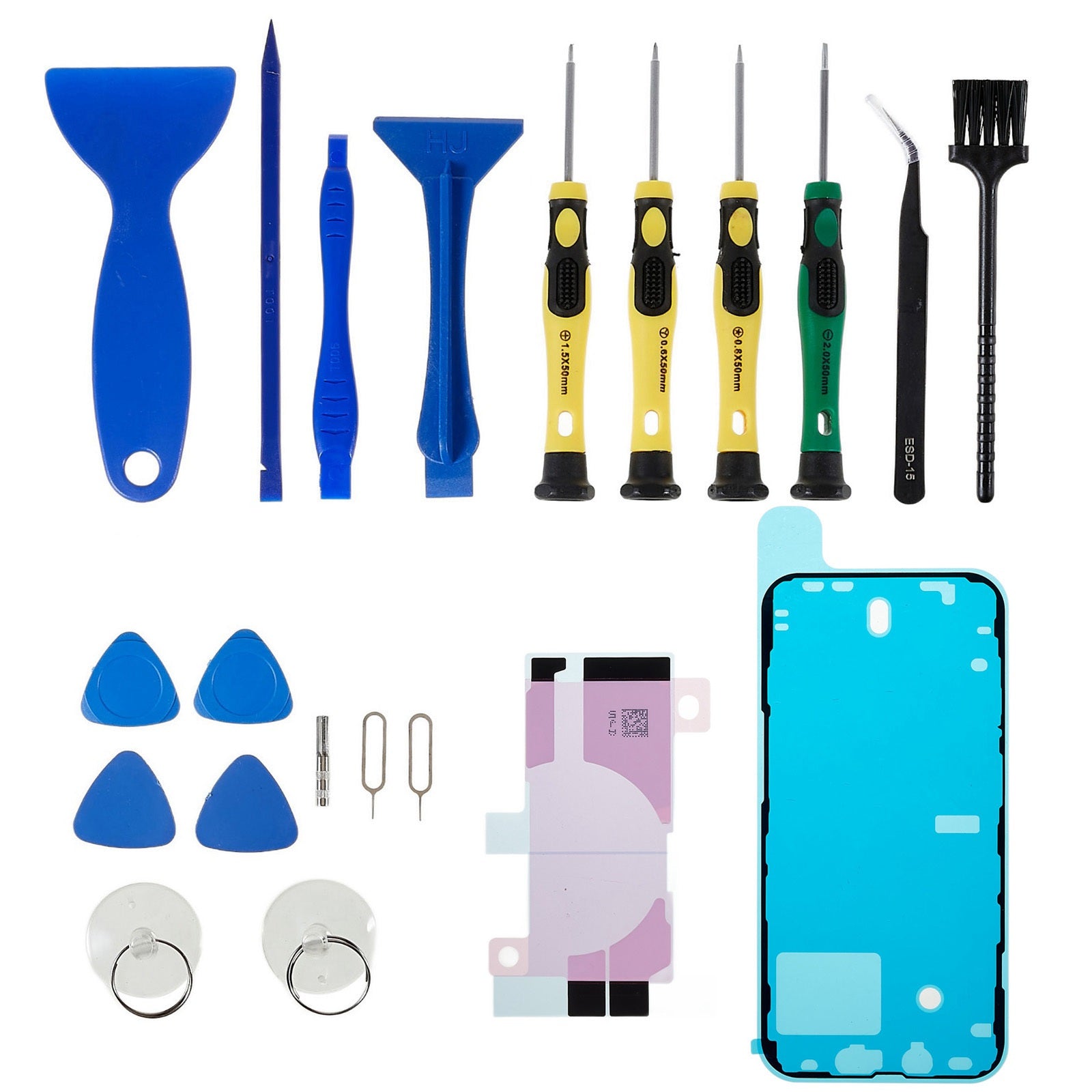JF-8182 21-in-1 Professional Opening Pry Tool Repair Kit Portable Precision Screwdriver Set for iPhone 13 6.1 inch Replacement Parts Battery Adhesive Tape Sticker + Middle Plate Frame Waterproof Adhesive Sticker