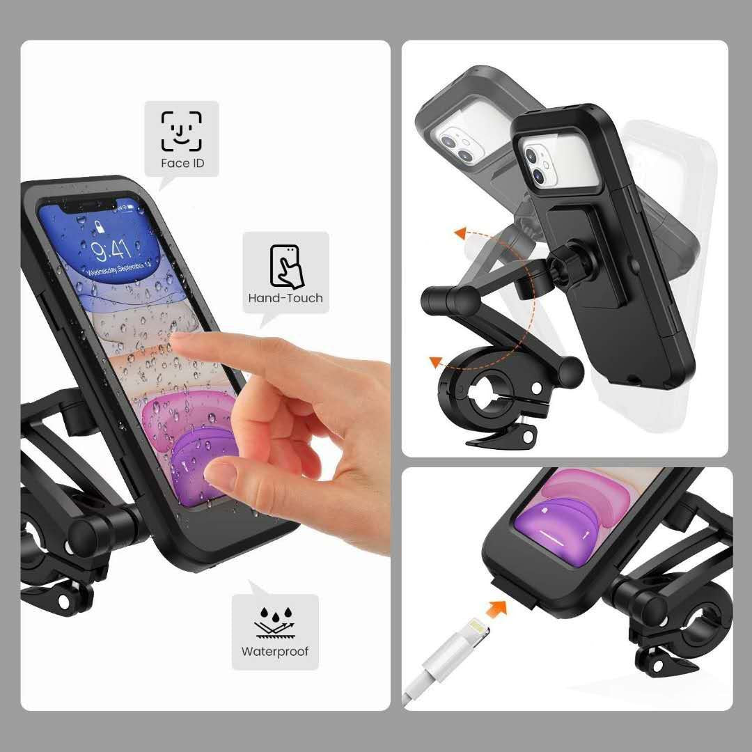 HL-69 Bike Motorcycle Handlebar Rearview Mirror Mount Waterproof Phone Case Cycling Cellphone Touch Screen Holder Bracket