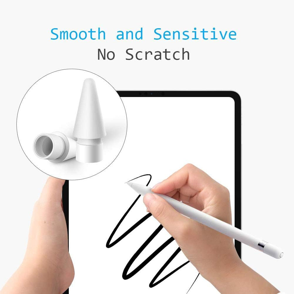 Smooth Writing Capacitive Stylus Tip for Apple Pencil 1st / 2nd Gen Replacement Sensitive Pencil Nibs - White