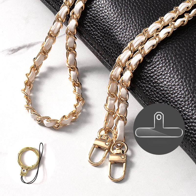 Purse Chain Strap 120cm Phone Crossbody Bag Chains Handbag Shoulder Leather Strap with Metal Buckles - White