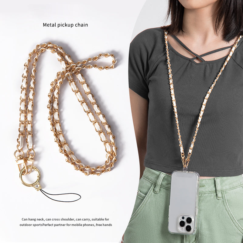 Purse Chain Strap 120cm Phone Crossbody Bag Chains Handbag Shoulder Leather Strap with Metal Buckles - White