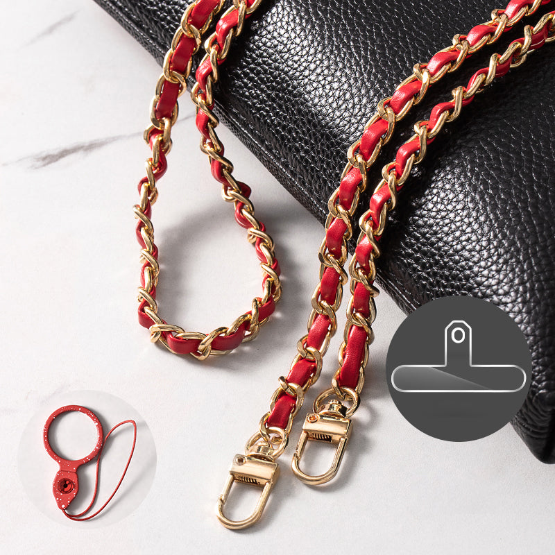 Purse Chain Strap 120cm Phone Crossbody Bag Chains Handbag Shoulder Leather Strap with Metal Buckles - Red