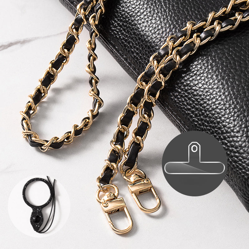 Purse Chain Strap 120cm Phone Crossbody Bag Chains Handbag Shoulder Leather Strap with Metal Buckles - Gold / Black
