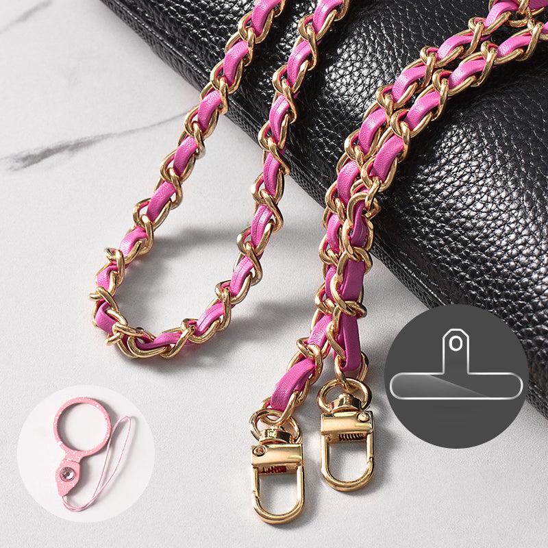 Purse Chain Strap 120cm Phone Crossbody Bag Chains Handbag Shoulder Leather Strap with Metal Buckles - Rose