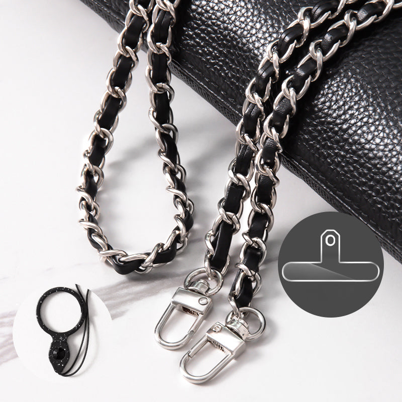 Purse Chain Strap 120cm Phone Crossbody Bag Chains Handbag Shoulder Leather Strap with Metal Buckles - Silver / Black