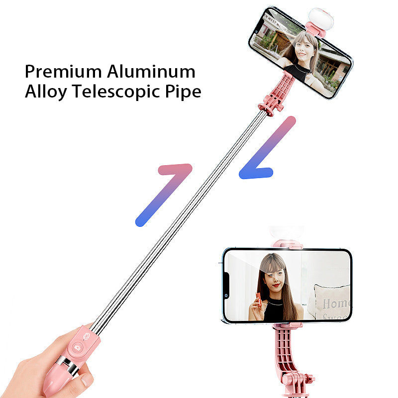 Z100S 100cm Foldable Extendable Selfie Stick Tripod Stand with Rechargeable Bluetooth Remote Control and LED Fill Light - White