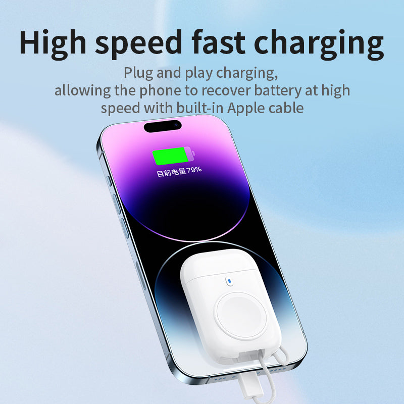 W01 Portable Wireless Charger for Apple Watch Power Bank Magnetic Travel Smart Watch Charger - White