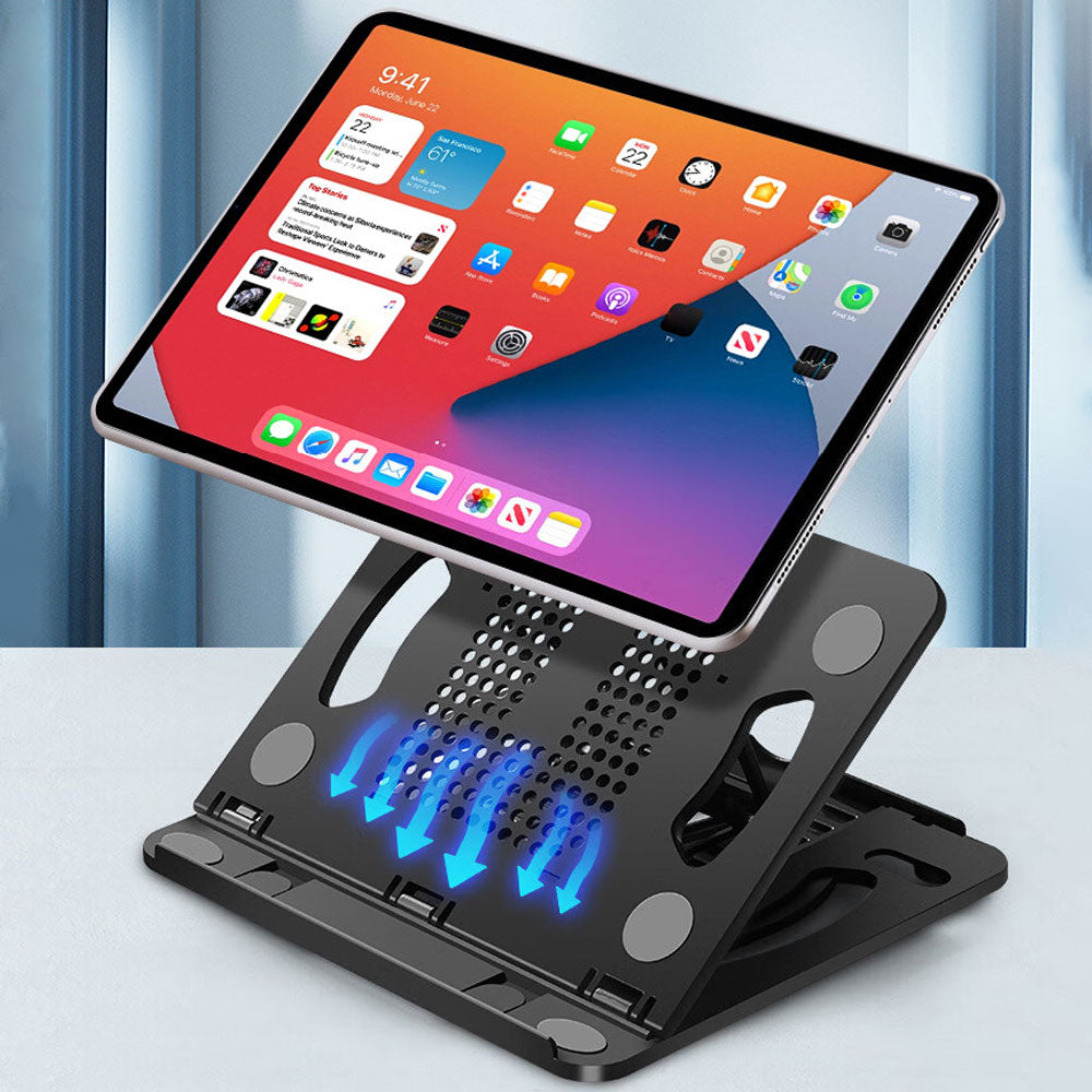 Portable Height Adjustable Laptop Cooling Base Rotatable Notebook Cooler Stand Phone Holder - Black