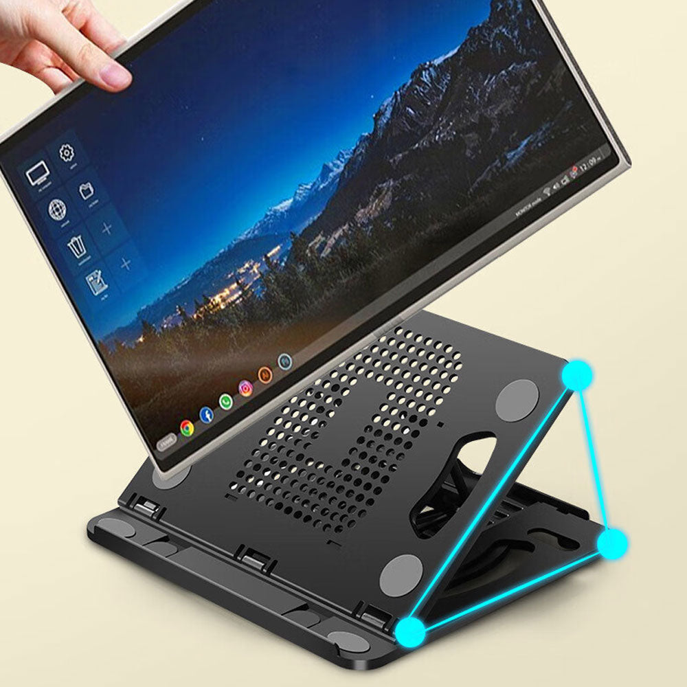 Portable Height Adjustable Laptop Cooling Base Rotatable Notebook Cooler Stand Phone Holder - Black