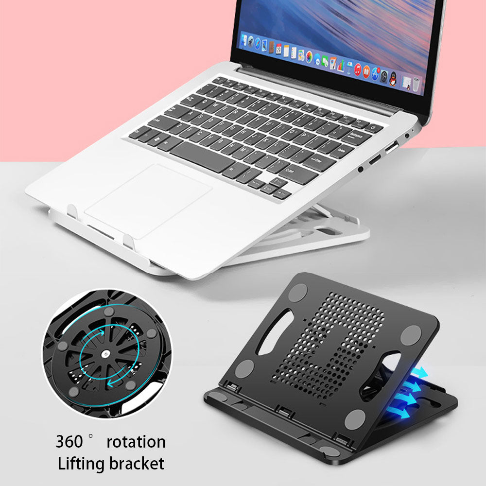 Portable Height Adjustable Laptop Cooling Base Rotatable Notebook Cooler Stand Phone Holder - White