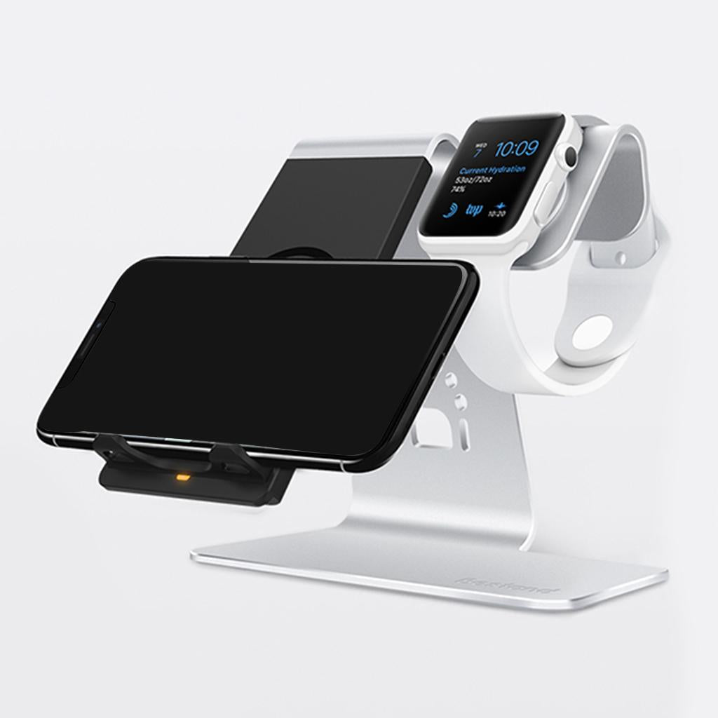 2in1 Phone Charging Station Wireless Fast Charger+Bracket for iWatch Silver
