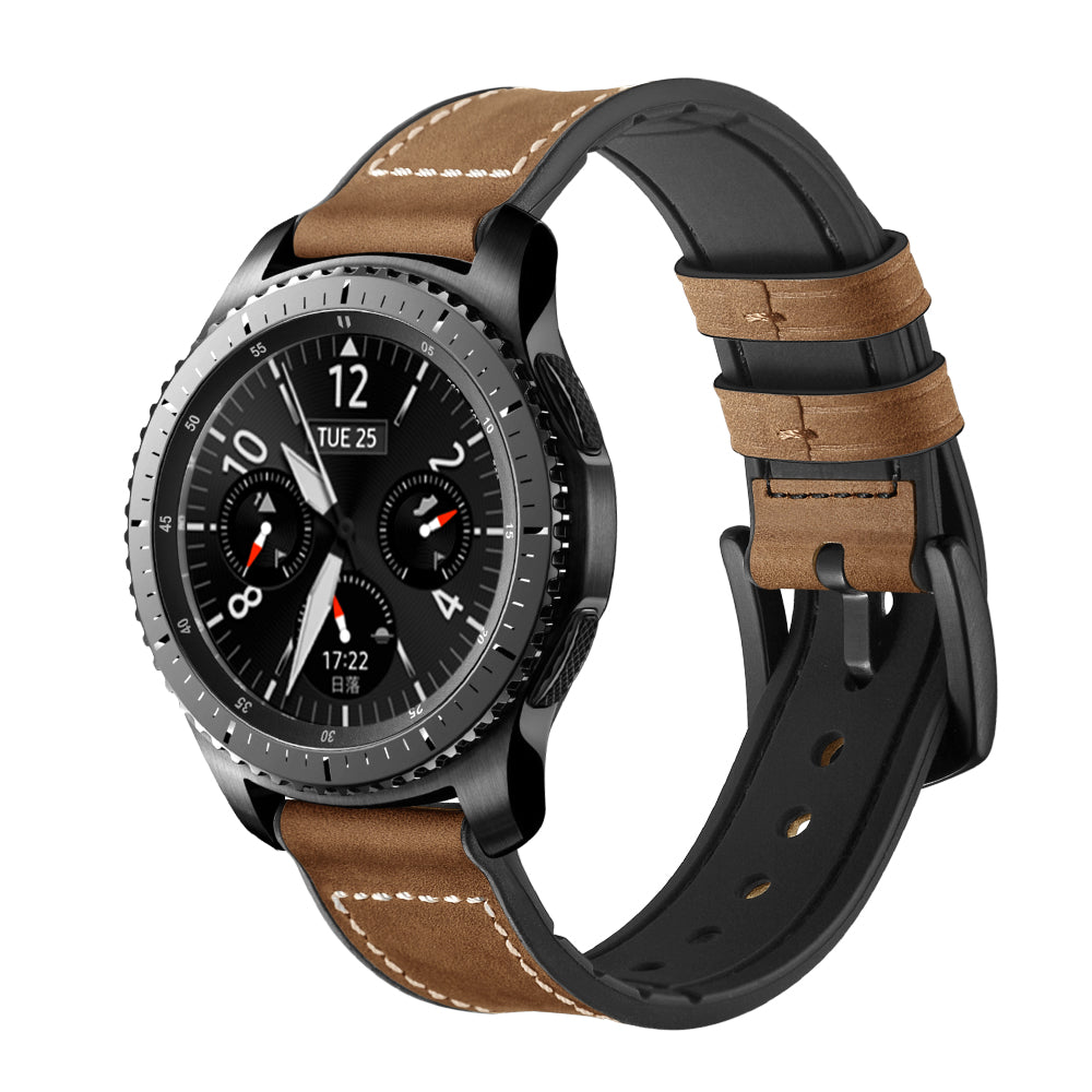 22mm Genuine Leather Coated Silicone Smart Watch Strap for Samsung Gear S3 Classic / Gear S3 Frontier - Dark Brown