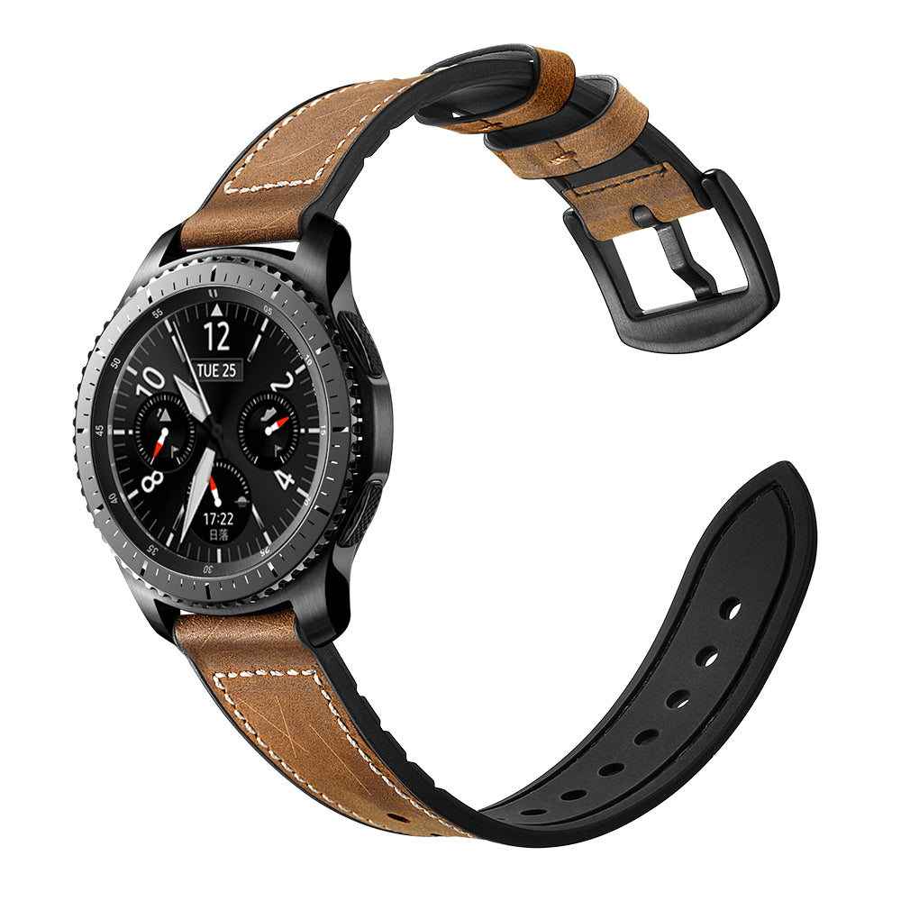 22mm Genuine Leather Coated Silicone Smart Watch Strap for Samsung Gear S3 Classic / Gear S3 Frontier - Dark Brown