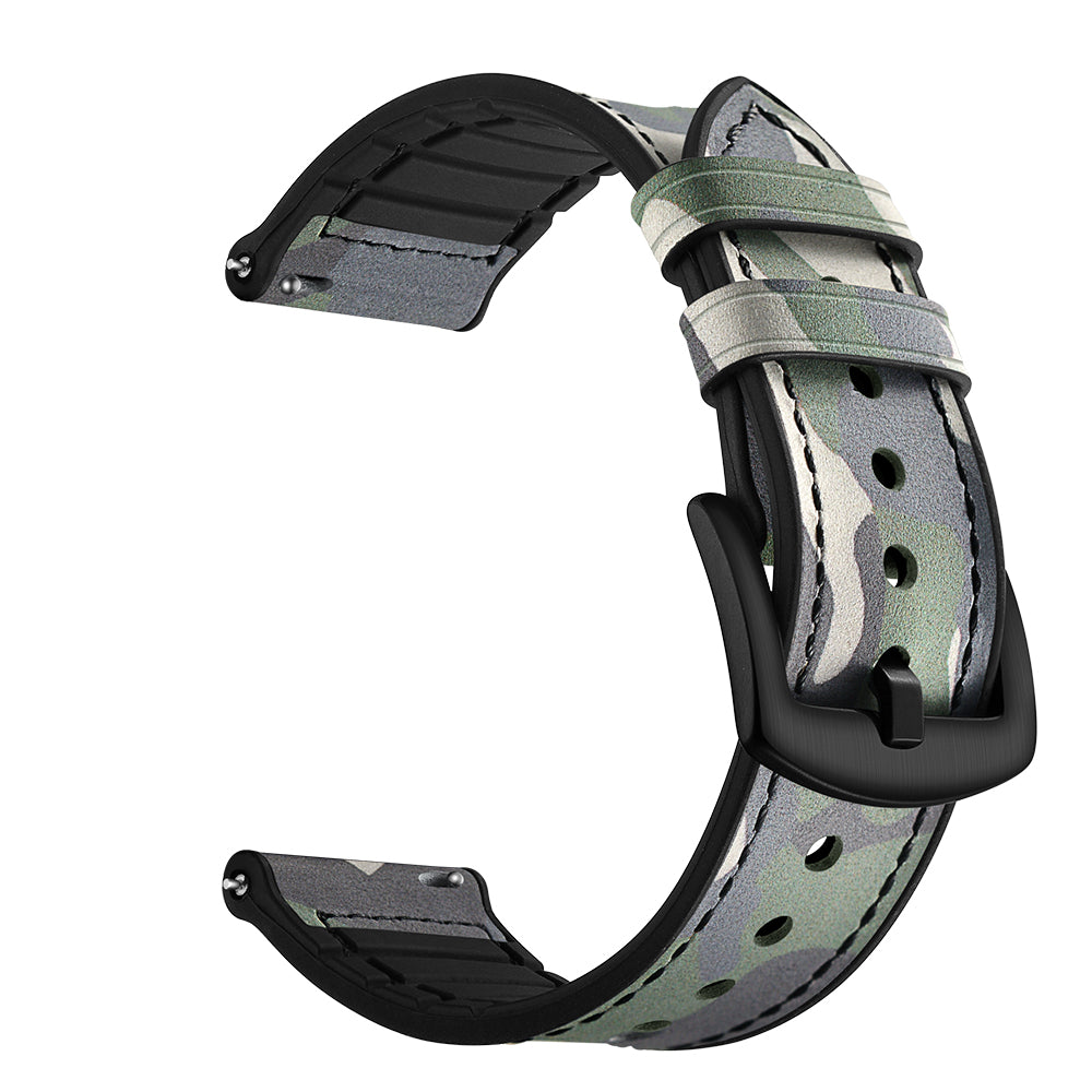 For Samsung Gear Sport (S4) Silicone Cowhide Leather Watch Strap - Green Camouflage