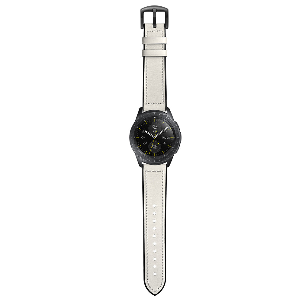 for Samsung Galaxy Watch4 Classic 46mm 42mm/Galaxy Watch4 44mm 40mm/Galaxy Watch 42mm 20mm Silicone Cowhide Leather GW-Midnight Black Watch Band - White