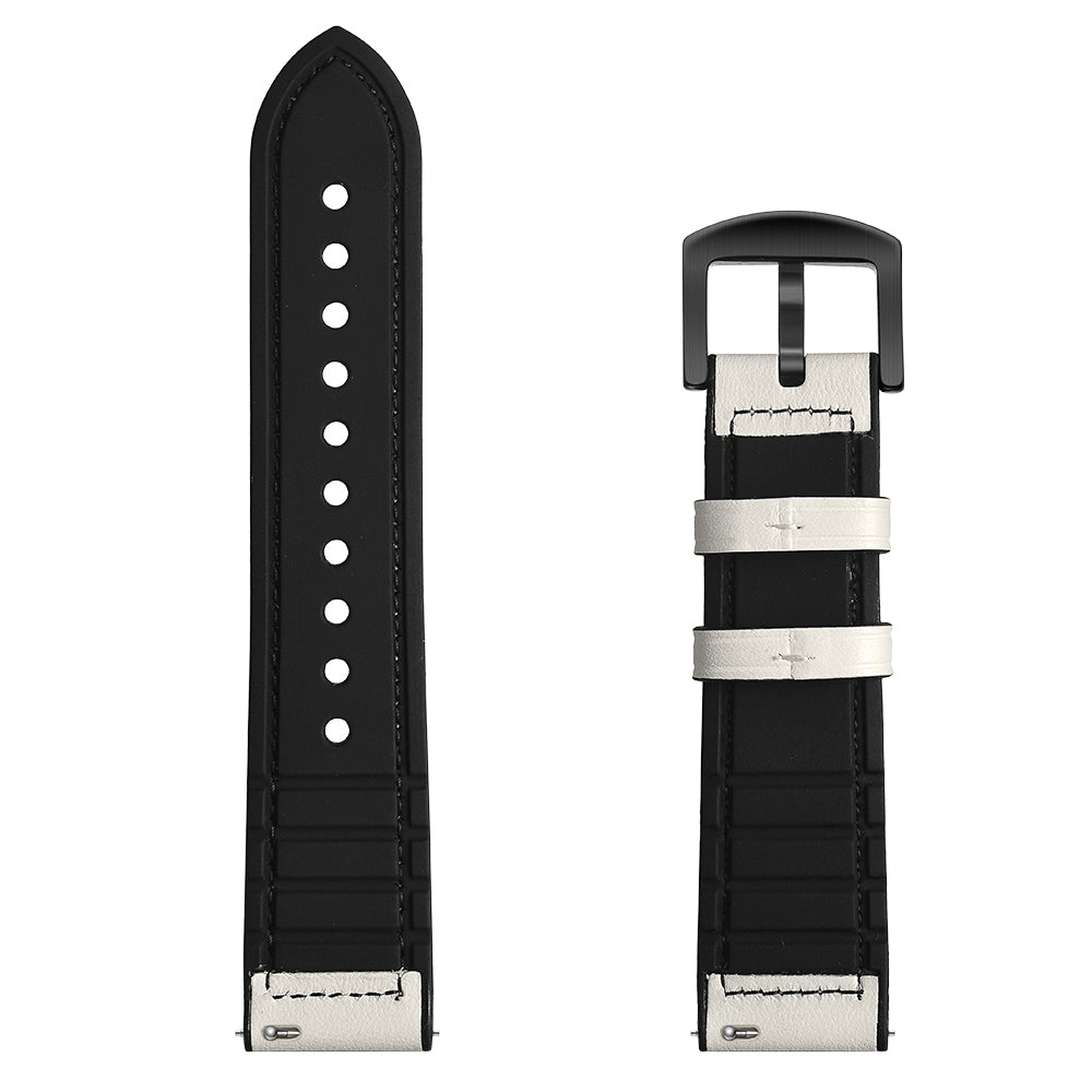 for Samsung Galaxy Watch4 Classic 46mm 42mm/Galaxy Watch4 44mm 40mm/Galaxy Watch 42mm 20mm Silicone Cowhide Leather GW-Midnight Black Watch Band - White